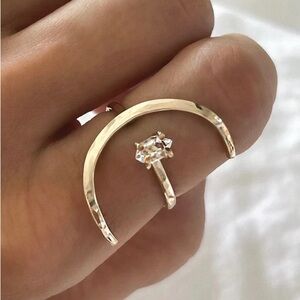 ECLIPSE HERKIMER RING Chic 14k Gold Fill Crescent Ring with Crystal Accent